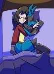 ambiguous_gender anthro cuddling duo sleeping spooning pembrokewkorgi nintendo pokemon bash_the_lucario generation_4_pokemon human lucario mammal pokemon_(species) simon_(disambiguation) absurd_res hi_res shaded