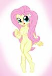 blush breasts equestria_girls female fluttershy_(eg) full-length_portrait genitals green_eyes hair hasbro hi_res hisexpliciteditor human looking_at_viewer mammal my_little_pony not_furry nude pink_hair portrait pussy pyruvate simple_background solo third-party_edit vaginal