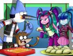 anthro blue_hair bodily_fluids bracelet cheese clothing dairy_products eating female food green_hair group hair jewelry liquid_cheese male multicolored_hair nachos necklace nervous pendant ponytail purple_eyes purple_hair spiked_bracelet spikes sweat taco twintails_(hairstyle) two_tone_hair the-butcher-x cartoon_network equestria_girls hasbro my_little_pony regular_show aria_blaze_(eg) mordecai_(regular_show) rigby_(regular_show) sonata_dusk_(eg) avian bird blue_jay corvid jay_(bird) mammal new_world_jay oscine passerine procyonid raccoon 2014 crossover digital_media_(artwork)