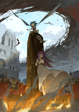 ambiguous_feral ambiguous_gender ambiguous_human arms_tied blue_hair blue_sky bound breasts burning cathedral christian_cross christian_symbol church clothed clothed_female clothed_human clothed_humanoid clothing cloud cross crouching dress duo_focus execution featureless_face female feral fire fleur-de-lis grin group hair hands_behind_back low-angle_view monk overcast priest purple_eyes purple_hair red_eyes religion religious_symbol rescue rope sharp_teeth sky small_breasts smile stake teeth white_clothing white_dress wings young young_humanoid yazato_ichimushi christianity touhou background_character patchouli_knowledge remilia_scarlet ambient_flier human humanoid mammal vampire winged_humanoid 2022 absurd_res hi_res