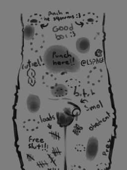 anthro balls bite_mark body_writing bruised bruised_balls bruised_belly bruised_leg bruised_penis genitals male markings penis solo tic_tac_toe lspagf among_us innersloth crewmate_(among_us) hi_res monochrome