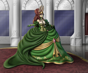 anthro clothing dress female gown hair jewelry long_dress long_hair princess royalty solo ndrnight april_(eligitine) lagomorph leporid mammal rabbit 6:5 absurd_res hi_res