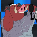 accessory anthro anthrofied clothing electronics gloves handwear headband male microphone music rapper rapping recording_studio shirt solo topwear tusks mastermindsconnect sound_warning disney the_lion_king pumbaa mammal suid suine warthog 1:1 animated long_playtime sound webm