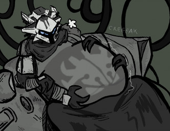 4_arms belly belly_grab big_belly male multi_arm multi_limb rumbling_stomach solo stuffywarlock bungie destiny_(series) destiny_2 the_spider_(destiny) alien eliksni