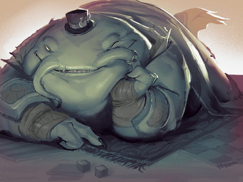 anthro clothing flirting flirting_with_viewer green_body hand_on_chin hand_under_chin hat headgear headwear light long_nails looking_at_viewer male nails one_eye_closed overweight overweight_male ring_(jewelry) rug scar smile smirk solo tail teeth top_hat topwear whiskers wink winking_at_viewer yellow_eyes raylor_7 league_of_legends riot_games tencent tahm_kench_(lol) aquatic catfish fish 2026 4:3 colored digital_media_(artwork) digital_painting_(artwork) lighting painting_(artwork) shaded