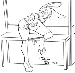 anthro anus butt butt_grab buttplug clothed clothing female genitals hand_on_butt masturbation panties panties_down partially_clothed plug_(sex_toy) sex_toy solo underwear underwear_down vibrator vulva torishima disney zootopia judy_hopps lagomorph leporid mammal rabbit 2016 dated monochrome