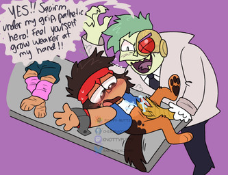 age_difference anthro avian_hands blush blushing_profusely bodily_fluids claws clothed clothing cum cybernetic_eye cybernetics duo forked_tongue fully_clothed genital_fluids handjob heart_eyes heart_symbol machine male male/male multiple_orgasms orgasm overstimulation partially_clothed_anthro penile questionable_consent sex sharp_teeth split_form strapped_down sweat sweatdrop teeth tongue young chimeracocks cartoon_network ok_k.o.!_let's_be_heroes kaio_kincaid lord_boxman puppy_k.o. canid canine cyborg human humanoid mammal werecanid werecanine werecreature absurd_res hi_res stepparent_(lore) stepparent_and_stepchild_(lore)