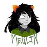 2_horns black_clothing black_hair black_shirt black_topwear clothed clothing fangs female green_clothing green_shirt green_topwear grey_body grey_skin hair horn long_hair not_furry orange_horn shirt simple_background solo teeth topwear white_background white_eyes freischutz999 homestuck ms_paint_adventures meulin_leijon alien horned_humanoid humanoid troll_(homestuck) 1:1 bust_portrait character_name hi_res portrait signature