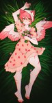 4_toes 5_fingers anthro blush bouquet clothed clothing crossdressing dress feathered_wings feathers feet femboy fingers flower fur grass green_eyes hair holding_bouquet holding_flower holding_object looking_at_viewer lying male on_back pattern_clothing pattern_dress pink_body pink_clothing pink_dress pink_fur pink_nose pink_stripes pink_wings plant smile solo strawberry_pattern striped_body striped_fur stripes sundress toes wings mikosi clover_(tserera) domestic_cat felid feline felis mammal 2023 absurd_res digital_media_(artwork) hi_res