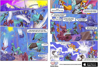 bone electronics falling fight forest humble_hearts melee_weapon mountain outside plant shocking skeleton sword tablet tablet_computer text tree weapon dust:_an_elysian_tail dust_(elysian_tail) fidget_(elysian_tail) bat canid canine canis mammal monster nimbat wolf 2015 comic english_text
