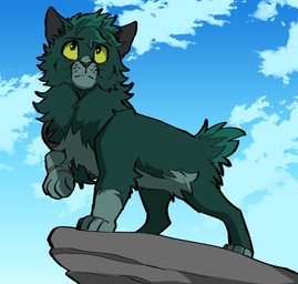 ambiguous_gender blue_background feral feralized fluffy_fur fur green_body green_eyes green_fur scar short_tail simple_background sky solo tail segamastergirl my_hero_academia warriors_(book_series) izuku_midoriya domestic_cat felid feline felis mammal 2020 crossover