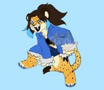 action_pose animal_print anthro bottomwear cheetah_print chibi clothing female hotpants jacket markings pose short shorts solo spots spotted_markings topwear sunny666 animal_crossing nintendo kaylee_(arcticsnowfex) cheetah felid feline mammal prehistoric_species saber-toothed_tiger