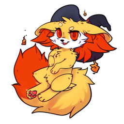 ambiguous_gender cheek_tuft clothing facial_tuft fangs featureless_crotch feral fluffy fluffy_tail fur hat headgear headwear looking_at_viewer open_mouth pawpads pupils red_body red_eyes red_fur red_pupils simple_background solo tail teeth tuft unsigned white_background witch_hat yellow_body yellow_fur bloominglynx nintendo pokemon fennekin generation_6_pokemon pokemon_(species) 1:1 2022 full-length_portrait hi_res portrait