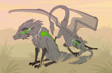 ambiguous_gender black_claws black_horn claws duo feet feral fur green_body green_eyes green_fur grey_body grey_fur horn talons toes south-breeze mythology dragon furred_dragon furred_scalie hybrid mythological_creature mythological_scalie scalie hi_res