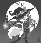 anthro boots breasts cape clothing female footwear fur hair hat headgear headwear holidays navel nipples shoes solo wand witch_hat sankam halloween neopets hannah_(neopets) neopet_(species) usul_(neopets) 2020 monochrome