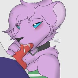 animal_genitalia animal_penis anthro balls blue_eyes bodily_fluids canine_genitalia canine_penis clothing collar cum cum_in_mouth cum_inside dress duo fellatio fur genital_fluids genitals heart_eyes heart_symbol knot knotted_penis male male/male oral orgasm penile penis pink_body pink_fur red_penis sex solo_focus white_body white_fur jblcast alex_ariel lvcifer canid canine canis domestic_cat domestic_dog felid feline felis hybrid mammal mouse murid murine rodent 1:1 hi_res