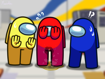 ambiguous_gender bodily_fluids covering covering_face genital_fluids not_furry omorashi peeing solo upset urine urine_pool moonietrules among_us innersloth blue_(among_us) crewmate_(among_us) red_(among_us) yellow_(among_us) 4:3 digital_media_(artwork) hi_res ibispaint_(artwork)