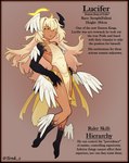 black_feet black_hair black_sclera clothing eyelashes feet femboy hair long_hair male nails nipple_piercing nipples piercing solo tan_body tan_skin text unusual_eyes white_eyelashes wings wings_on_head yellow_eyes thetenk angel demon fallen_angel humanoid absurd_res english_text hi_res model_sheet