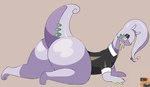 2024 all_fours anthro bedroom_eyes big_butt biped bottomless butt cel_shading clothed clothing darknsfwindie digital_drawing_(artwork) digital_media_(artwork) eyeshadow female flat_chested generation_6_pokemon goodra hi_res huge_butt jill_(darknsfwindie) looking_at_viewer makeup mollusk narrowed_eyes nintendo pokemon pokemon_(species) seductive shaded side_view simple_background smile smirk solo tail thick_tail thick_thighs