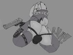anthro balls big_butt bodily_fluids bottomwear bulge butt clothing genitals glistening glistening_butt gun jockstrap jumpsuit looking_back low-angle_view male ranged_weapon solo sweat torn_bottomwear torn_clothing underwear wardrobe_malfunction weapon ongongio epic_games fortnite nitehare_(fortnite) lagomorph leporid mammal rabbit
