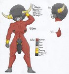 accessory afro anthro balls bouffalant bracelet breasts cock_ring covered_eyes dawn_(remaninglife) english_text generation_5_pokemon genitals gynomorph hi_res horn intersex jewelry model_sheet muscular muscular_gynomorph muscular_intersex nintendo nipple_piercing nipples penis penis_accessory penis_jewelry piercing pokemon pokemon_(species) pubes remaninglife solo text traditional_media_(artwork)