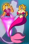 anthro big_breasts blonde_hair blush bra breast_expansion breasts clothing curvy_figure expansion female fur green_eyes hair mermaid_tail mermaidification multicolored_body multicolored_fur orange_body seashell_bra solo split_form tan_body tan_fur transformation underwater underwear vortex water wide_hips thomasbluewolf activision crash_bandicoot_(series) tawna_bandicoot bandicoot mammal marine marsupial merfolk hi_res