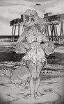 accessory anthro arm_tuft beach bikini clothing curled_hair female fluffy fluffy_tail hair headband lips smile solo swimwear tail thick_bottom_lip tuft two-piece_swimsuit wide_eyed wrist_tuft terribleanimal canid canine canis domestic_dog mammal poodle absurd_res greyscale hi_res monochrome