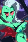 alien bed big_breasts breasts clothed clothing clothing_lift disney exposed_breasts female furniture green_body green_skin hi_res humanoid lord_dominator manic47 nipples not_furry panties red_eyes selfie shirt shirt_lift skimpy smile solo space thong topwear underwear wander_over_yonder