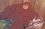 anthro bathing bathtub belly big_belly humanoid_hands male moobs nipples overweight overweight_male scar sitting solo water shadowmatamori mihoyo zenless_zone_zero ben_bigger bear mammal 2022 hi_res