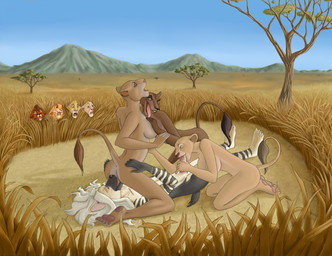 anthro anthrofied anus bisexual black_nose breasts brown_fur crouching cunnilingus disney erection feline fellatio female foursome fur group group_sex hair hindpaw hyena hyenafur khalfani_(character) kneeling kovu lion lying male mammal nala on_back oral oral_sex paws penis sarabi sarafina sex shocked side_boob simba stripes tan_fur the_fab_furry the_lion_king tongue vaginal white_hair zira
Rating: Explicit
Score: 12
User: xes
Date: February 21, 2014