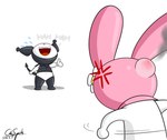 angry anthro cross-popping_vein duo evil_laugh female laughing_at spade_tail tail cdrspark onegai_my_melody sanrio kuromi my_melody demon lagomorph leporid mammal rabbit absurd_res hi_res