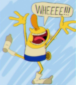 blue_background clothing footwear male open_mouth simple_background socks solo yellow_body yellow_skin kimagurechuck comedy_central drawn_together wooldoor_sockbat sockbat_(species) hi_res