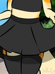 anthro black_bottomwear black_clothing black_skirt bottomwear chastity_cage chastity_device clothed clothing clothing_lift crop_top dialogue femboy flashing garter_straps legwear male male_focus no_underwear park pink_chastity_cage shirt skirt skirt_lift solo thigh_highs topwear yaboyfoz! ulaan canid canine canis hybrid mammal wolf animated