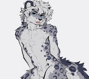 anthro athletic athletic_anthro athletic_male biped blue_eyes fur grey_body grey_fur male nude_anthro nude_male safe_nudity solo tongue tongue_out mausttrap felid mammal pantherine snow_leopard 2026