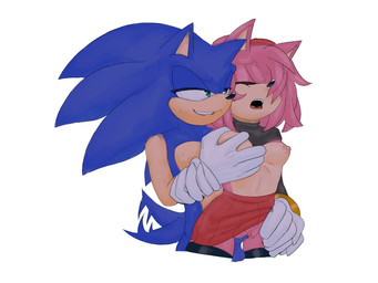 added_anatomy anthro areola balls bangle bite biting_lip biting_own_lip blue_body blue_eyes blue_penis bottomwear breast_grab breasts clitoral_hood clothed clothing clothing_lift countershade_torso countershading duo eyes_closed female footwear genitals glistening glistening_nose gloves hand_on_breast handwear jewelry legwear male nipples no_underwear open_mouth penetration penile penile_penetration penis penis_base penis_in_vagina pink_body pointy_ears self_bite sex shirt shirt_lift simple_background skirt skirt_lift small_breasts smile socks standing standing_sex tail tail_motion tailwag teeth thigh_highs thigh_socks tongue topwear vaginal vaginal_penetration wsora sega sonic_the_hedgehog_(series) amy_rose sonic_the_hedgehog eulipotyphlan hedgehog mammal 4:3 hi_res