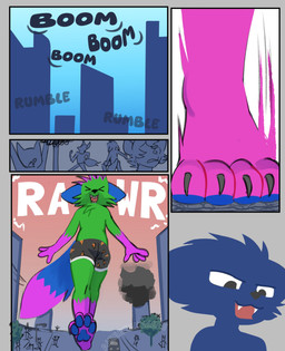 4_toes anthro city city_destruction cityscape claws clothed clothing death destruction extreme_size_difference fata feet foot_fetish foot_focus foot_play genocide group low-angle_view macro male pawpads paws size_difference soles toe_claws toes trampling underwear underwear_only alwhiteberry don't_touch_my_pizza_(meme) nyanwolf kevin_(nyanwolf) absurd_res comic hi_res