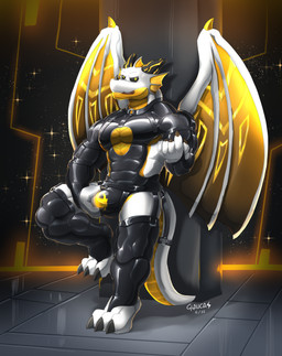 anthro beckoning bulge chastity_bulge chastity_device clothing dorsal_fin dorsal_frill ear_fins fin frill_(anatomy) gesture gold_wings groping_crotch horn latex latex_clothing lock_bulge lock_symbol looking_at_viewer male multicolored_body null_bulge possession red_eyes rubbing_crotch solo spines wearing_chastity_device white_body white_wings wings glaucablitz mythology negadrake dragon mythological_creature mythological_scalie scalie 2022 absurd_res digital_media_(artwork) hi_res