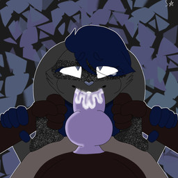 anthro asphyxiation blue_body blue_fur blue_hair bodily_fluids choking cum cum_inside duo ear_pull fellatio first_person_view fur genital_fluids genitals hair male male/male narrowed_eyes oral penile penis purple_penis seductive sex swallowing mamavixy starlitplays canid canine lagomorph leporid mammal maned_wolf rabbit 1:1 artist_collaboration hi_res