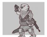 anthro clothed clothing fully_clothed gun handgun knee_pads male marines medic military ranged_weapon rifle solo weapon underwotter wulf_delmar mammal mustelid otter sea_otter 2017 5:4 digital_media_(artwork) greyscale monochrome