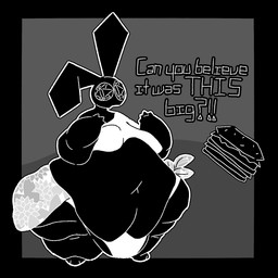 :o abstract_background anthro belly belly_overhang big_belly big_breasts black_background black_body breasts burger clothed clothed_anthro clothed_female clothing crop_top fat_arms female female_anthro food huge_belly huge_hips looking_at_viewer morbidly_obese morbidly_obese_anthro morbidly_obese_female natural_breasts obese obese_anthro obese_female open_mouth overweight overweight_anthro overweight_female sagging_breasts sarong shirt simple_background solo standing text topwear underwear white_clothing white_sarong white_topwear white_underwear wide_hips ltoo vib-ribbon vibri lagomorph leporid mammal rabbit 1:1 2026 digital_media_(artwork) english_text greyscale hi_res monochrome
