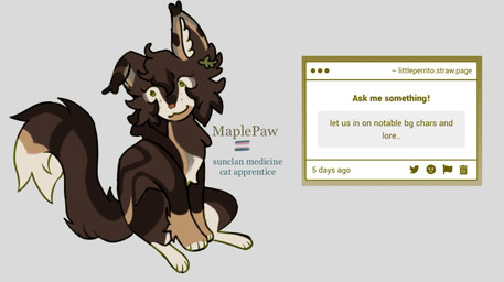 ambiguous_gender brown_body brown_fur feral fur grey_background lgbt_pride multicolored_body multicolored_fur pride_colors simple_background sitting smile solo straw.page tan_body tan_fur transgender_pride_colors littleperrito warriors_(book_series) fan_character maplepaw_(littleperrito) domestic_cat felid feline felis mammal hi_res trans_(lore)