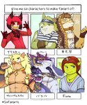 abs anthro countershading crown female group headgear male muscular muscular_male pecs pirate princess royalty text sirius_hoshi_s dreamworks hazbin_hotel lifewonders nekojishi shrek_(series) six_fanarts_challenge studio_klondike tokyo_afterschool_summoners alastor_(hazbin_hotel) bael_(tas) gullinbursti_(tas) likulau princess_fiona wood_pirate canid canine canis clouded_leopard demon domestic_cat felid feline felis human humanoid jackal mammal ogre pantherine wolf english_text hi_res meme