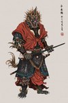 anthro armor asian_clothing barefoot beard chinese_clothing clothed clothing club_(weapon) east_asian_clothing facial_hair fantasy feet fully_clothed lamellar_armor looking_at_viewer male melee_weapon robe solo text warrior weapon muyang_fort asian_mythology chinese_mythology east_asian_mythology mythology twenty-eight_mansions dragon eastern_dragon mythological_creature mythological_scalie scalie 2021 chinese_text hi_res