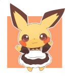 clothing feral fur looking_at_viewer maid_uniform solo standing uniform yellow_body yellow_fur mei_(artist) nintendo pokemon generation_2_pokemon pichu pokemon_(species)