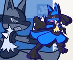 3_fingers 3_toes ambiguous_gender anthro background_text black_body blue_body canine_teeth chest_spike feelers feet fingers gesture hand_gesture hand_spike open_mouth pointing red_eyes solo spikes spikes_(anatomy) standing style_emulation tail text toes y&k nintendo pokemon puyo_puyo sega generation_4_pokemon lucario pokemon_(species) 2008 japanese_text portrait