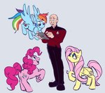 bald clothed clothing female flying grey_background group holding_object looking_at_another looking_at_object male open_mouth simple_background standing starfleet_uniform upper_teeth wings wizardguy1993 friendship_is_magic hasbro my_little_pony mythology star_trek star_trek_the_next_generation fluttershy_(mlp) jean-luc_picard pinkie_pie_(mlp) rainbow_dash_(mlp) equid equine horse human mammal mythological_creature mythological_equine pegasus pony crossover hi_res