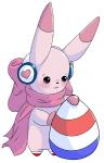 ambiguous_gender blush clothing dipstick_ears ear_markings earmuffs egg featureless_limbs feral footwear long_ears mostly_nude multicolored_ears pink_body purple_eyes scarf semi-anthro simple_background solo standing toony white_background zerohym bandai_namco digimon cutemon digimon_(species) lagomorph leporid mammal rabbit