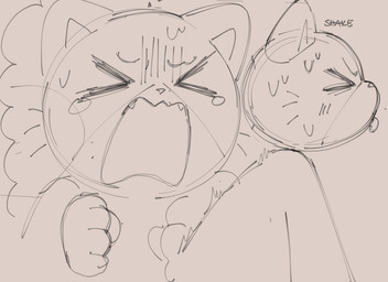 >_< anthro blush blush_lines bodily_fluids eyes_closed front_view fur grey_background male side_view simple_background solo sweat tongue tongue_out whiskers sushiamazing working_buddies! tapio_chatarozawa domestic_cat felid feline felis mammal 2025 digital_media_(artwork) guide_lines monochrome sketch