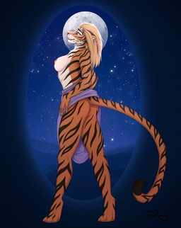 5_fingers anthro areola blonde_hair blue_eyes breasts brown_stripes butt claws clothed clothed_anthro clothed_female clothing countershade_torso countershading ear_piercing feet female finger_claws fingers fur hair inner_ear_fluff looking_at_viewer markings moon night nipples orange_body orange_fur orange_tail partially_clothed partially_clothed_anthro partially_clothed_female piercing side_boob side_view sky smile solo standing star striped_body striped_fur striped_markings striped_tail stripes tail tail_markings teeth toe_claws toes topless topless_anthro topless_female tuft rimann microsoft the_elder_scrolls felid khajiit mammal 2025 digital_media_(artwork) hi_res