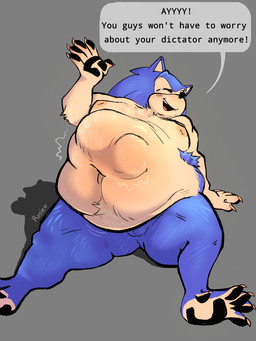after_vore anthro barefoot belly big_belly dialogue eyes_closed feet male male_anthro nipples nude oral_vore overweight overweight_male same_size_vore solo speech_bubble text vore hoardofroses sega sonic_the_hedgehog_(series) sonic_the_hedgehog eulipotyphlan hedgehog mammal 3:4 english_text hi_res